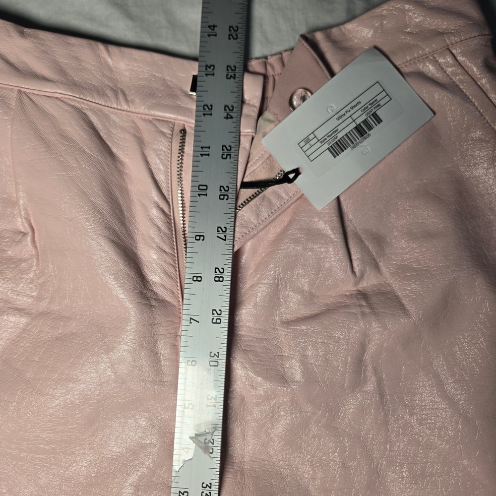 Grey Lab Shiny PU Shorts Light Pink Faux Leather High Waisted JJ1125P Size L NEW - Picture 6 of 10